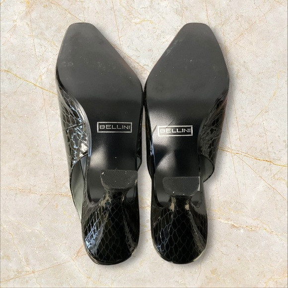 Bellini Black Patent Croc Heel SZ 11 Women Leather Ankle Strap Coquette Dinner - Picture 7 of 11